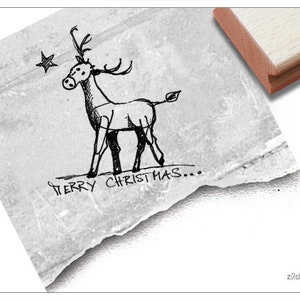 Stempel Weihnachststempel MERRY CHRISTMAS mit Hirsch Textstempel zu Weihnachten, Karten, Geschenkanhänger, Geschenk, Weihnachtsdeko Bild 1