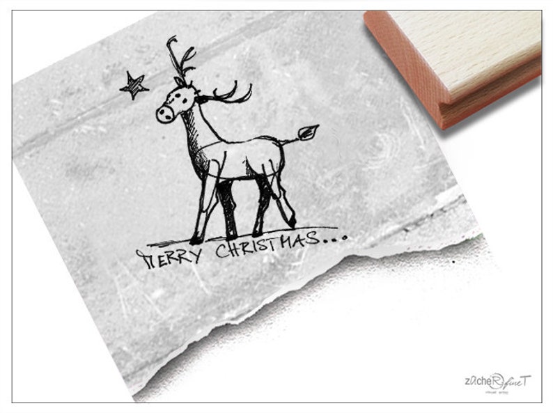 Stempel Weihnachststempel MERRY CHRISTMAS mit Hirsch Textstempel zu Weihnachten, Karten, Geschenkanhänger, Geschenk, Weihnachtsdeko Bild 1