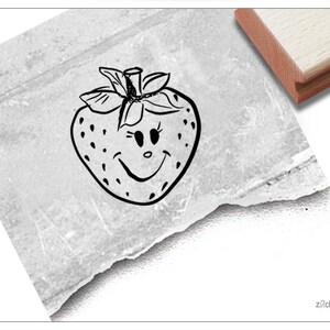 Tampon motif fraise avec visage - tampon image pour cartes, étiquettes et panneaux, scrapbooking, décoration de table, jardin, cuisine, cadeau