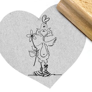 Stempel Huhn mit Blume - Tierstempel als Gratulant, zu Ostern, Geschenk für Kinder, Karten und Geschenkanhänger, Basteln, Tischdeko