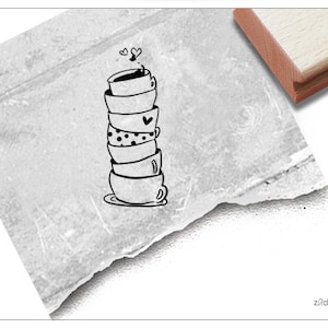 Carimbo Coffee Chat - Pilha de xícaras de café - Carimbo com motivo para cozinha e escritório - Cartões e etiquetas artesanais, decoração de mesa, álbum de recortes