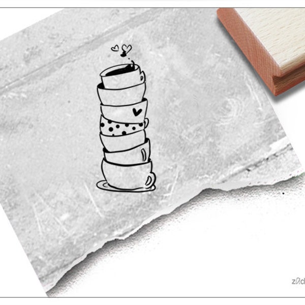 Stempel Kaffeeklatsch - Kaffee Tassen Stapel - Motivstempel für Küche und Büro - Karten und Etiketten selbst gemacht, Tischdeko, Scrapbook