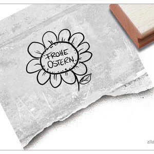 Timbre Joyeuses Pâques avec fleur - Timbre de Pâques, tampon de texte pour cartes de Pâques et étiquettes cadeaux, décorations de Pâques, artisanat et décorations de table, scrapbooking