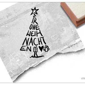 Stempel Weihnachtsstempel FROHE WEIHNACHTEN, Typo als Baum - Textstempel, Karten, Geschenkanhänger, Geschenk, Weihnachtsdeko, Basteln