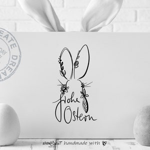 Osterstempel Frohe Ostern mit Hase aus Blätterkranz für liebe Ostergrüße Bild 2