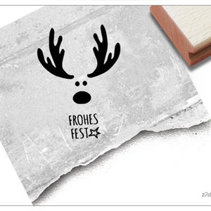 Stempel Kerststempel Red Nose Elk, Happy Holidays - tekststempel, Kerstmis, rendieren, kaarten, cadeaukaartjes, knutselen, kerstversiering
