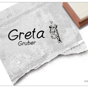 Timbro con nome individuale giraffa - timbro personalizzato con nome e animale, timbro in legno o timbro automatico, regalo per bambini, scuola