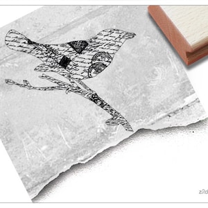 Stempel vogel VINTAGE BIRD - dierenstempel met oud schrift en stempels, voor kunst, schilderen en decoratie, plakboek, kunstdagboek, cadeau