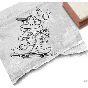 Stempel Tierstempel Schildkröte mit Skateboard - Kinderstempel, Tier, Geschenk für Kinder, Kita, Kinderzimmer, Basteln, Scrapbook und Deko