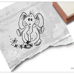 Stempel olifant met bloemen - dierenstempel olifant voor kinderopvang, kinderkamer, school en inschrijving, knutselen, cadeau voor kinderen, plakboek