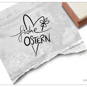 Stempel Osterstempel Frohe Ostern mit Herz - Textstempel zum Osterfest, für Karten und Geschenkanhänger, Osterdeko, Tischdeko, Scrapbook