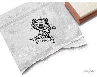 Stempel Tigerstark! - Lehrerstempel mit Tiger - Stempel für Lehrer - Lob zur Motivation, Belohnung, Belobigung, Schule, Geschenk für Kinder