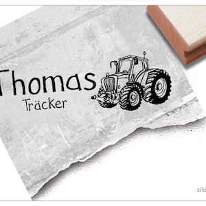 Timbro con nome individuale trattore, trattore - timbro personalizzato con nome, timbro in legno o timbro automatico, regalo per bambini