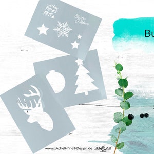 Schablonen Set x-mas Weihnachten - 3er-Set Weihnachtsschablonen Malvorlagen, für Karten Airbrush Küche Backen Weihnachtsdeko - DIN A6 bis A3