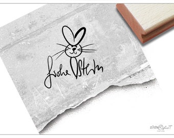 Stempel Frohe Ostern, Hase mit Herz - Osterstempel, Textstempel für Osterkarten, Geschenkanhänger, Osterdeko, Basteln, Tischdeko, Scrapbook