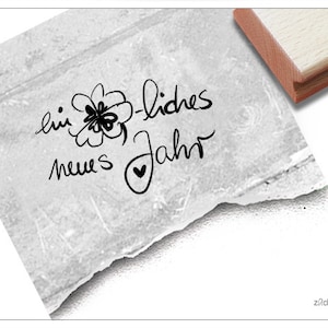 Tampon Bonne Année - Tampon texte pour félicitations, Nouvel An, Trèfle, Réveillon du Nouvel An - Cartes et étiquettes cadeaux, Décoration de table