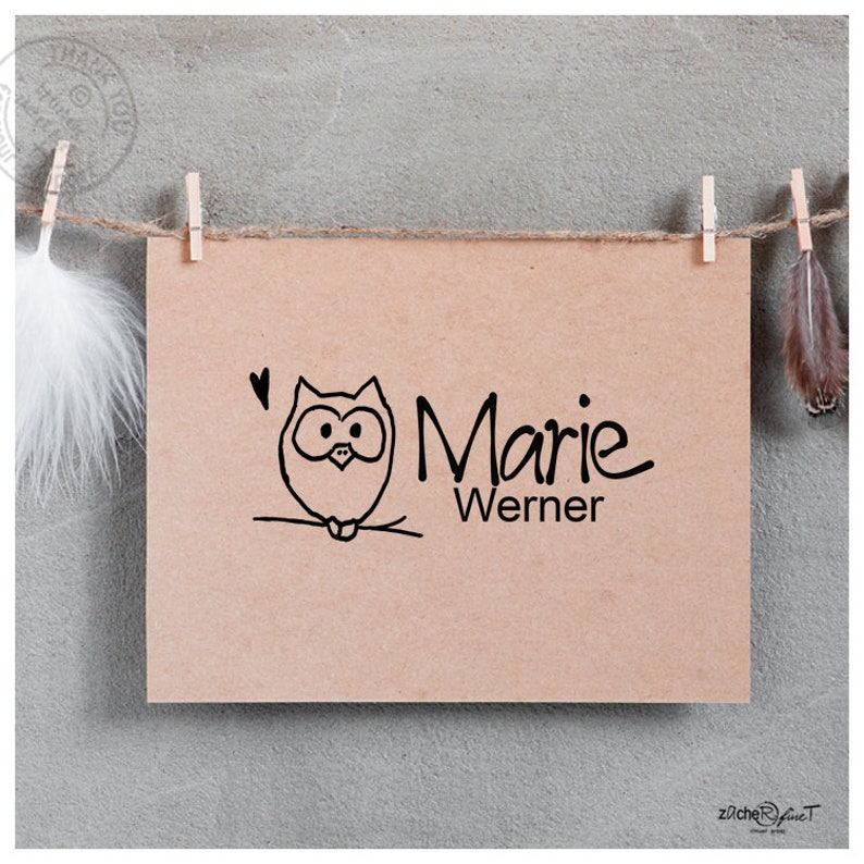 Individual name stamp OWL, children's stamp personalized with name, wooden stamp or automatic stamp, gift for children, school enrollment image 2