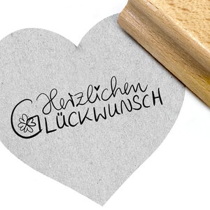 Stempel HERZLICHEN GLÜCKWUNSCH mit Kleeblatt u. Herz- Textstempel Karten, Geschenkanhänger, Gratulation Geburtstag, Basteln, Deko, Scrapbook
