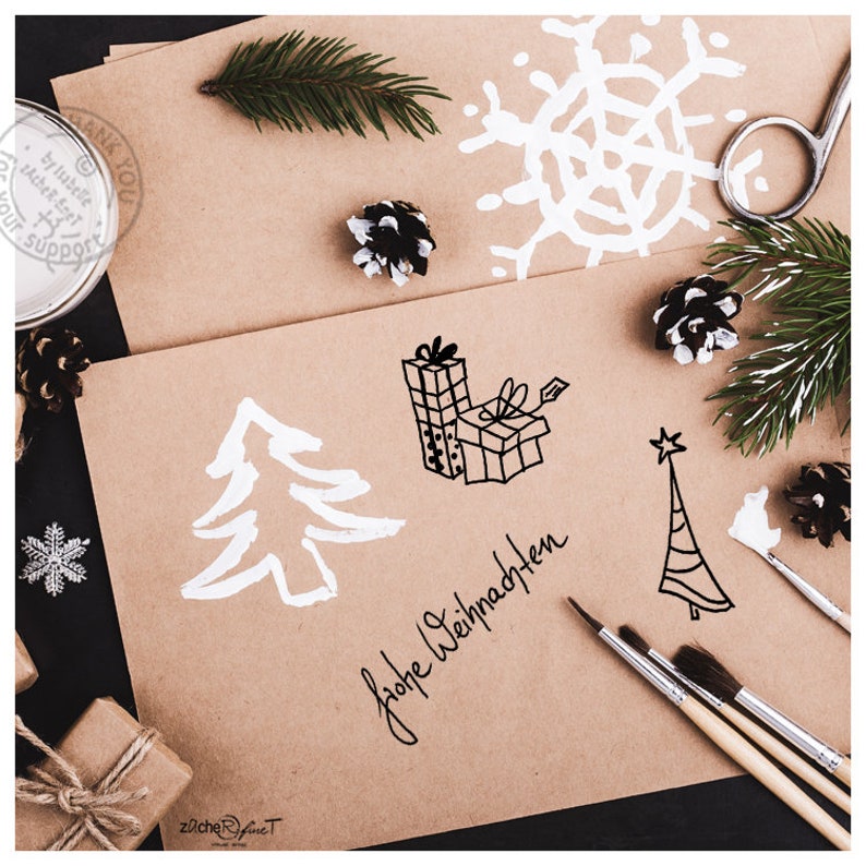 Stempel Weihnachtsstempel 3er STEMPELSET Baum / Geschenke / Frohe Weihnachten, drei Stempel im Set für Karten, Anhänger & Weihnachtsdeko Bild 2