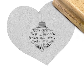 Stempel FROHE WEIHNACHTEN als TANNENBAUMKUGEL  - Christbaumkugel Weihnachtsstempel, Scrapbook, Stempel handgefertigt  Holzstempel Clearstamp