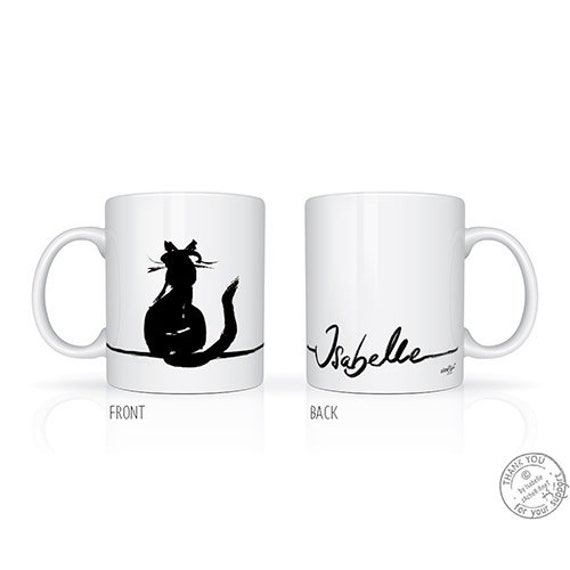 Kaffetasse Tasse  Katze Katzentasse  Katzenliebhaber personalisiert schwarze Katze minimalistisch Geschenkidee  Kaffeebecher Kunst Druck