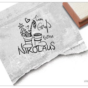 Stempel Een groet van de Kerstman - Tekststempel met Kerstmanlaars - Kerstmanstempel voor cadeaulabels, knutselwerkjes, Kerstmandecoratie, plakboek