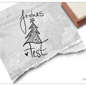 Stempel Weihnachtsstempel - Frohes Fest, in Handschrift mit Weihnachtsbaum - Textstempel zu Weihnachten, für Karten, Geschenkanhänger, Deko