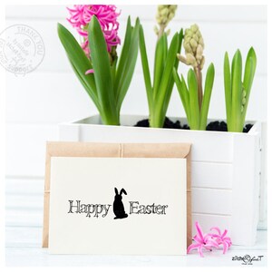 Stempel Osterstempel HAPPY EASTER mit Osterhase Textstempel zu Ostern, für Ostergrüße, Karten, Geschenkanhänger, Geschenk, Osterdeko Bild 2