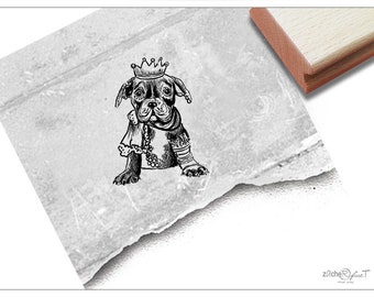 Stempel ARTstamp HUND Bully mit Krone, Französische Bulldogge - Tierstempel für Karten, Basteln, Design und Kunst, Deko, Geschenk, Scrapbook