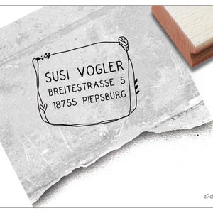Sello de dirección individual con marco, dibujo - sello personalizado con nombre y dirección, sello de dirección, sello de madera, regalo