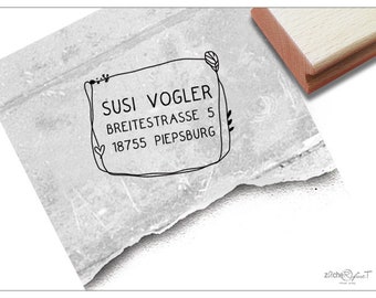 Personalized address stamp with frame, drawing - stamp personalized with name and address, address stamp, wooden stamp, gift