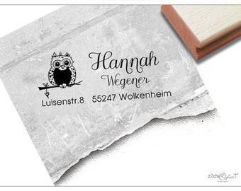 Adressstempel personalisiert EULE - Adress Stempel, Familienstempel, Holzstempel o. Automatikstempel individualisiert, Geschenk für Kinder