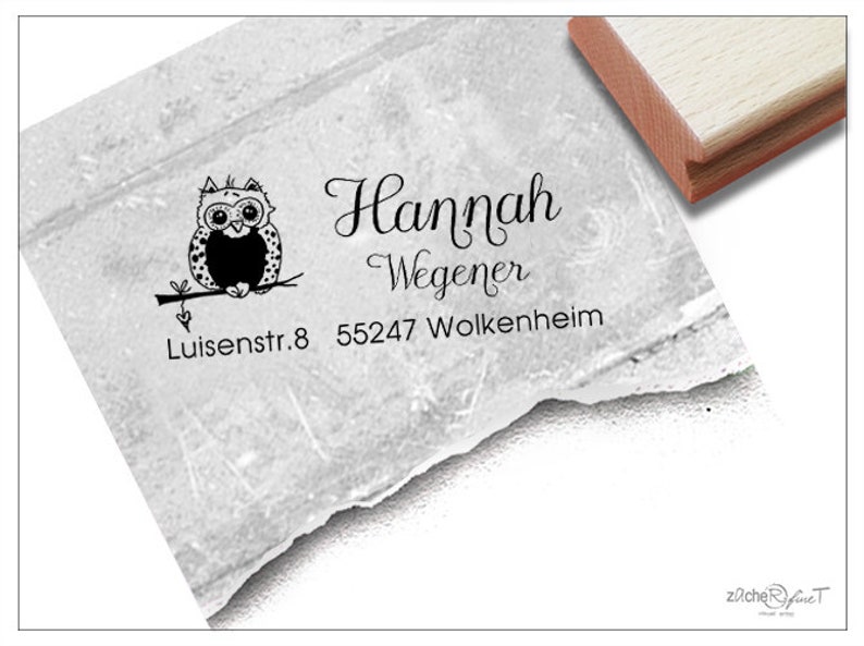 Adressstempel personalisiert EULE Adress Stempel, Familienstempel, Holzstempel o. Automatikstempel individualisiert, Geschenk für Kinder Bild 1