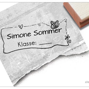Timbro scolastico individuale ape - timbro personalizzato con nome e classe, timbro in legno o timbro automatico, regalo per bambini