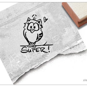 Stempel Lehrerstempel Super! mit Eule - Lob zur Motivation der Kinder, Belohnung, Belobigung, für Kita und Schule, Geschenk für Kinder