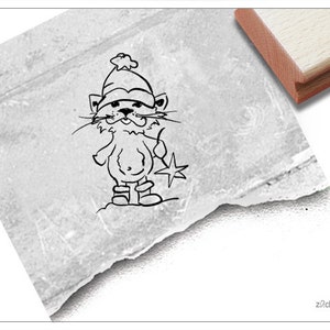 Tampon chat avec chapeau et étoile - tampon animal pour Noël, chat de Noël - tampon de Noël pour cartes, bricolage, cadeau pour enfants