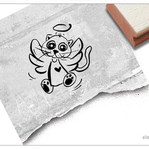Stempel Kinderstempel Katze als Engel - Tierstempel für Kita, Kinderzimmer, Schule und Einschulung, Basteln, Geschenk für Kinder, Scrapbook