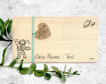 Planche en bois avec motif : ASTRONAUTE - planche à petit-déjeuner - personnalisable - idée cadeau, planche en bois avec gravure