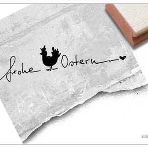Stempel Osterstempel FROHE OSTERN mit Huhn, in Handschrift - Textstempel zum Osterfest, für Karten, Geschenkanhänger, Geschenk, Osterdeko