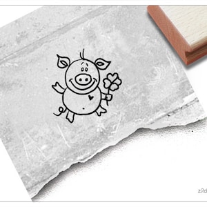 Timbro maialino con trifoglio - Timbro di Capodanno maiale portafortuna - Timbro animale timbro motivo portafortuna - Regalo decorazione artigianale per bambini