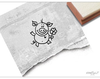 Stempel Schwein mit Kleeblatt - Silvester Stempel Glücksschwein - Tierstempel Glücksbringer Motivstempel - Basteln Deko Geschenk für Kinder