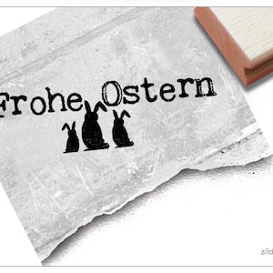 Stempel Osterstempel FROHE OSTERN mit Osterhasen Textstempel zum Osterfest, für Ostergrüße, Karten, Geschenkanhänger, Geschenk, Osterdeko Bild 1