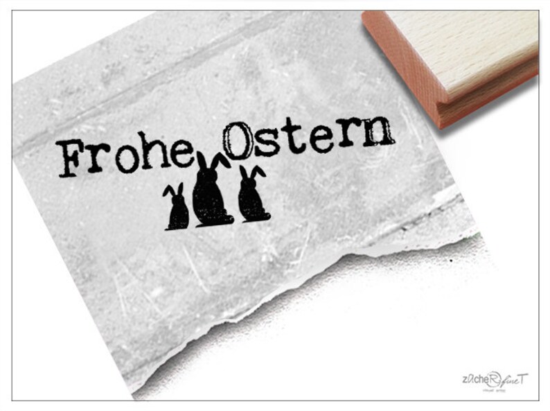 Stempel Osterstempel FROHE OSTERN mit Osterhasen Textstempel zum Osterfest, für Ostergrüße, Karten, Geschenkanhänger, Geschenk, Osterdeko Bild 1