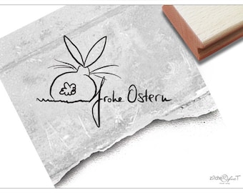 Stempel Osterstempel FROHE OSTERN Handschrift mit Hase- Textstempel zum Osterfest, Osterpost, Karten, Geschenkanhänger, Osterdeko, Scrapbook