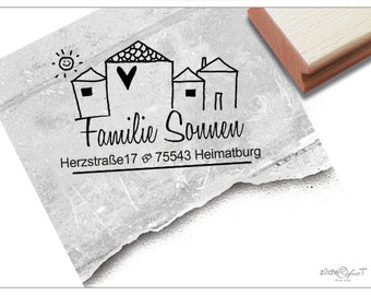 Adressstempel personalisiert FAMILIENHAUS II - Adress Stempel, Familienstempel, Holzstempel o. Automatikstempel individualisiert, Geschenk