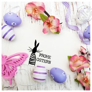 Stempel Osterstempel FROHE OSTERN mit Hase Textstempel zum Osterfest, für Ostergrüße, Karten, Geschenkanhänger, Geschenk, Osterdeko Bild 4