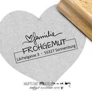 Timbro personalizzato con CUORE e CORNICE II - timbro famiglia, timbro in legno o timbro automatico, regalo personalizzato