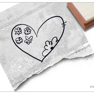 Stempel Motivstempel HERZ mit Blumen - Bildstempel zum Valentinstag, Verlobung oder Hochzeit, für Karten, Servietten, Tischdeko, Geschenke