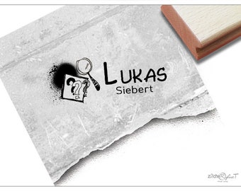 Individueller Namensstempel DETEKTIV ???, Kinderstempel personalisiert mit Namen, Holzstempel o. Automatikstempel, Geschenk für Kinder