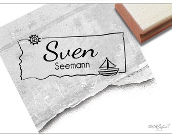 Individueller Namensstempel Maritim, Segelboot - Stempel personalisiert mit Name, Holzstempel oder Automatikstempel, Geschenk für Kinder